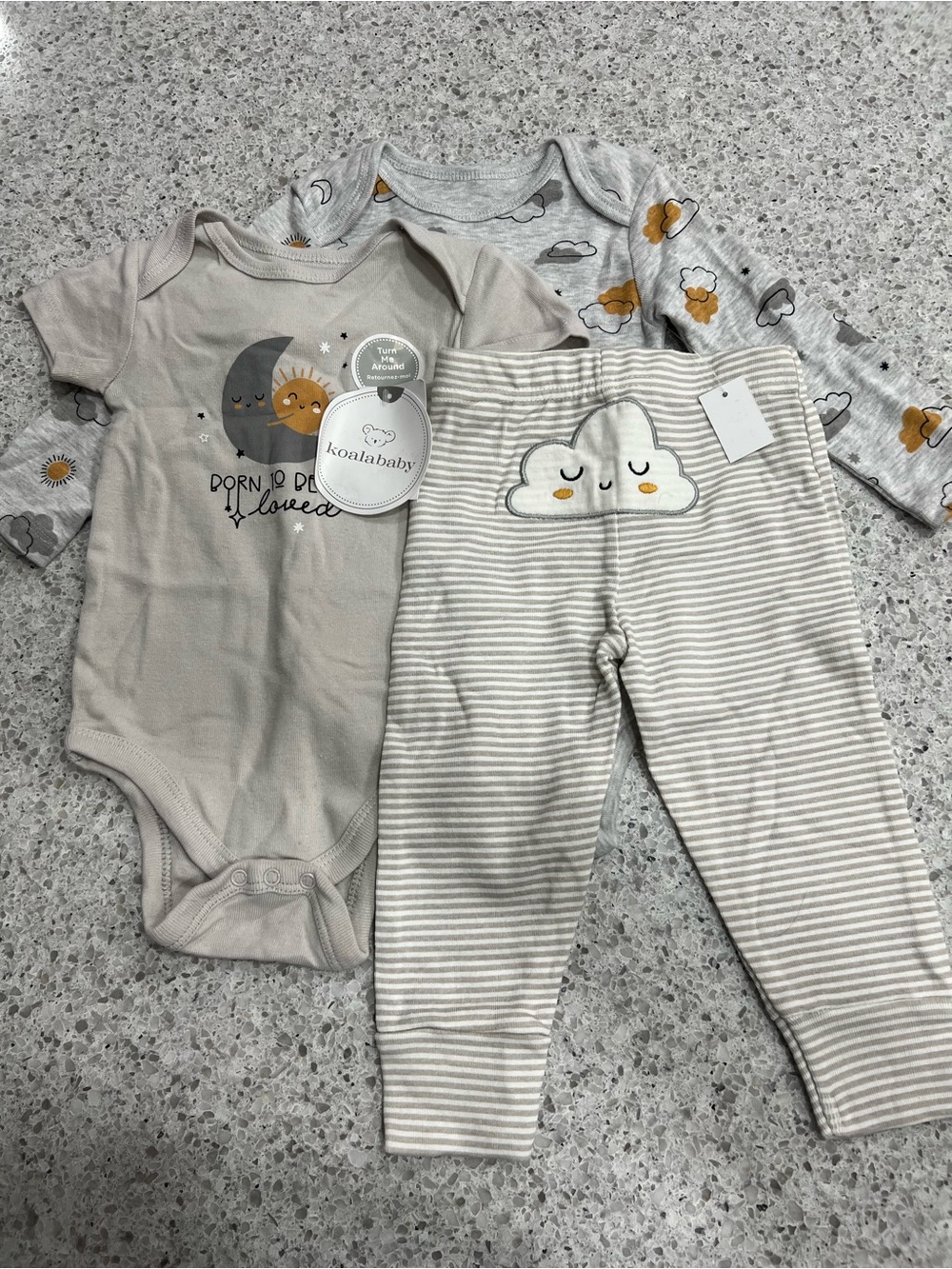 Koala Kids Neutral Cloud & Moon Baby One-Piece and Pants Set